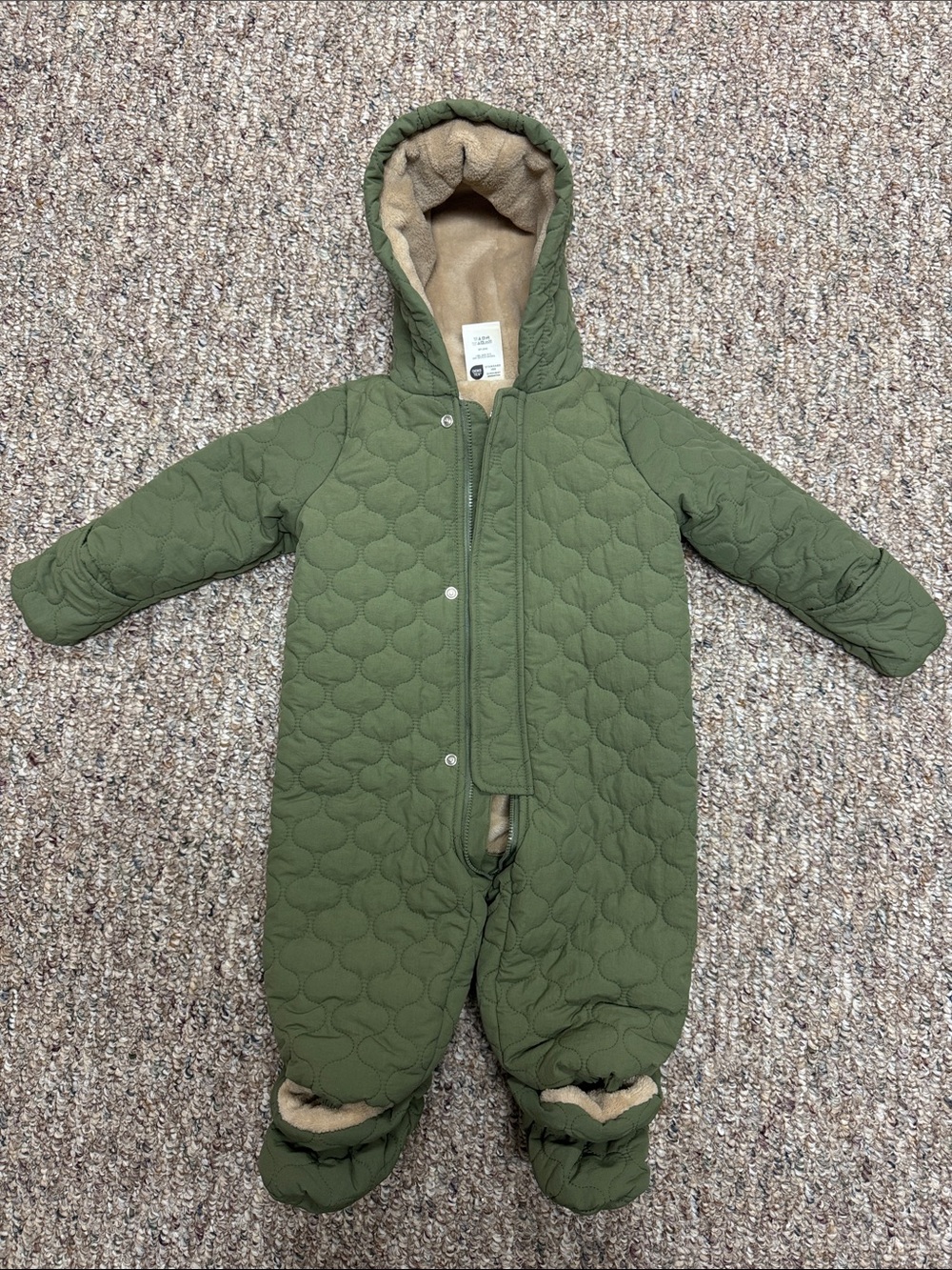 First Impressions Olive Green Quilted Hooded Snowsuit